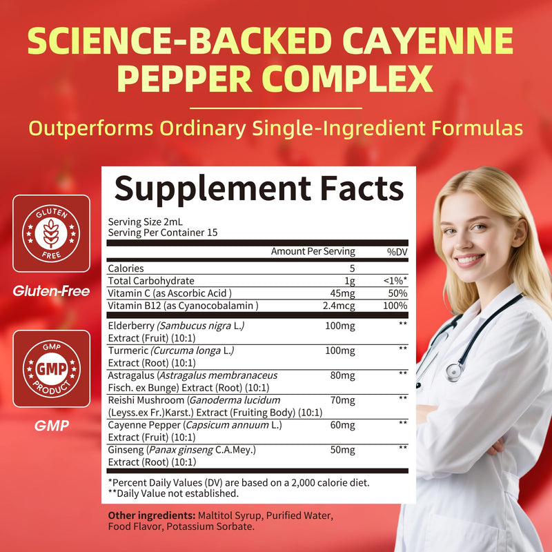 2 Pack Cayenne Pepper Drops - 8-in-1 Complex with Elderberry & Turmeric (2 fl oz)