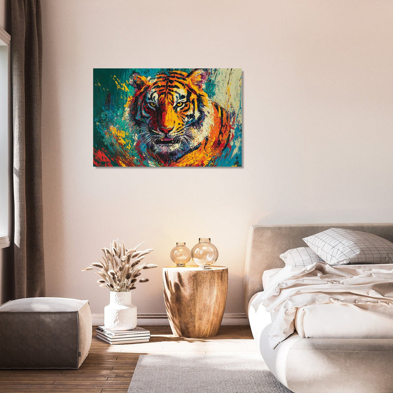 Fierce Tiger on Green Canvas