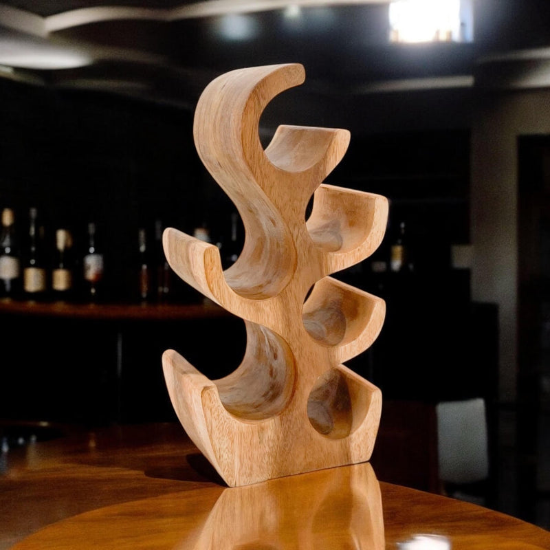 6 BOTTLE HAND CARVED WINE RACK