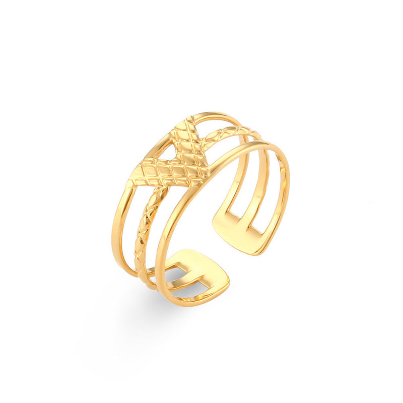 Light Luxury Design Popular Gold Hollow Stainless Steel Ring