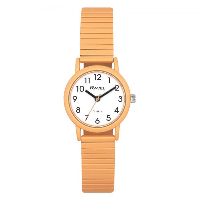 Ravel Unisex Mid Size Coloured Expander Bracelet Watch Pastel Persimmon