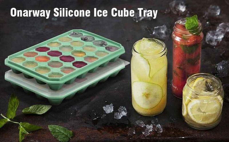 Reusable Ice Cube Trays with No Spill Lid Easy Release 48 Cubes Whiskey Cocktail