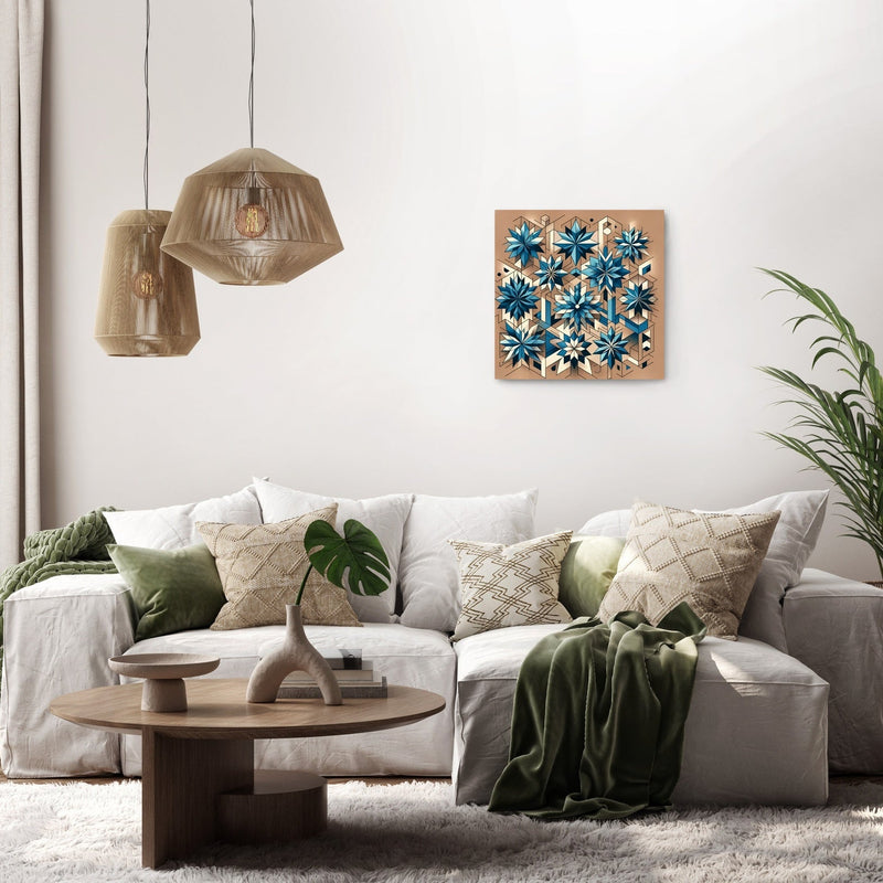 Geometric Blue Blossoms Canvas