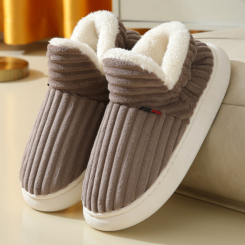 Plush Home Slippers Fur Lined Cosy Striped Slipper Shoes Winter Womens Mens