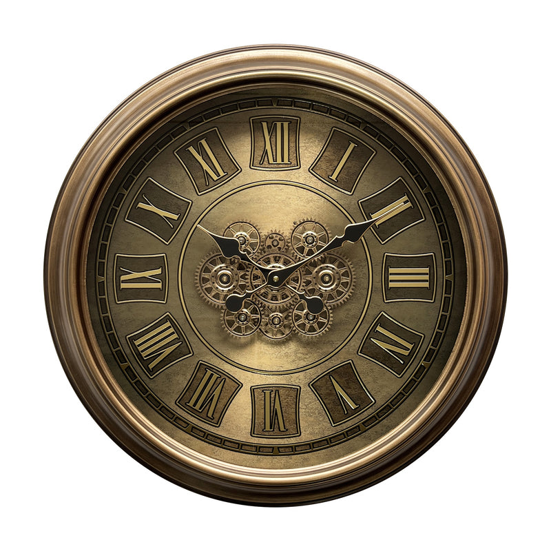 AcaciaHome Durable Gear Wall Clock with Moving Gears, Roman Numerals, Art Deco Skeleton Design, Elegant Home or Office Décor for Living Room, Hallway, Dining Room