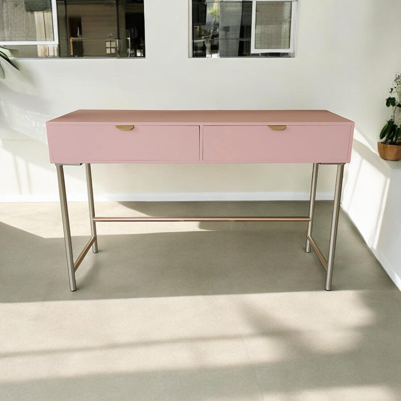 120CM PINK WOODEN 2 DRAWER SIDE TABLE