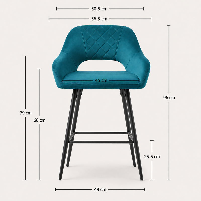 Sony Set of 2 Velvet Dark Teal Bar Stools