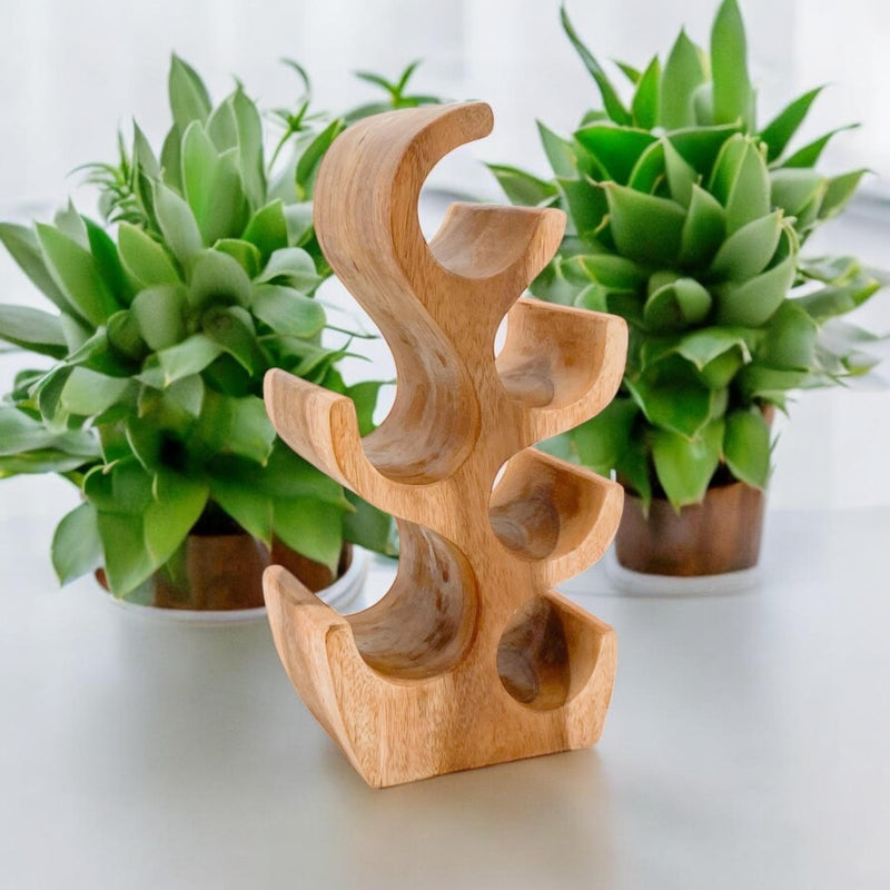6 BOTTLE HAND CARVED WINE RACK