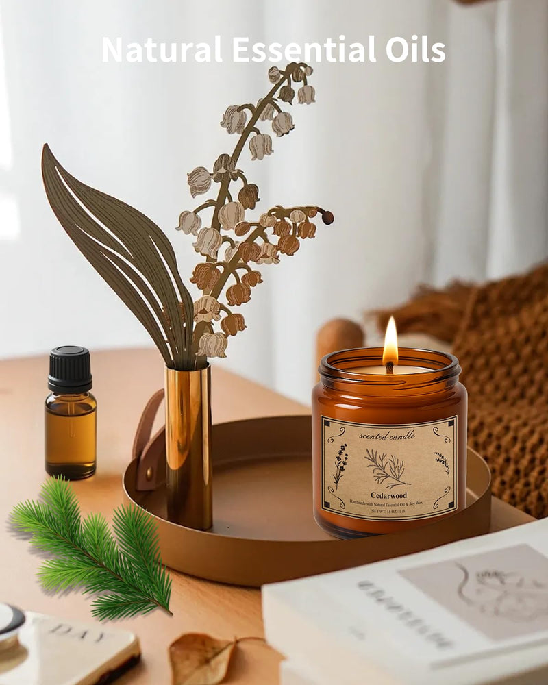 Cedarwood Soy Wax Candle 16oz – 100 Hour Burn Time, Aromatherapy & Cozy Home Fragrance