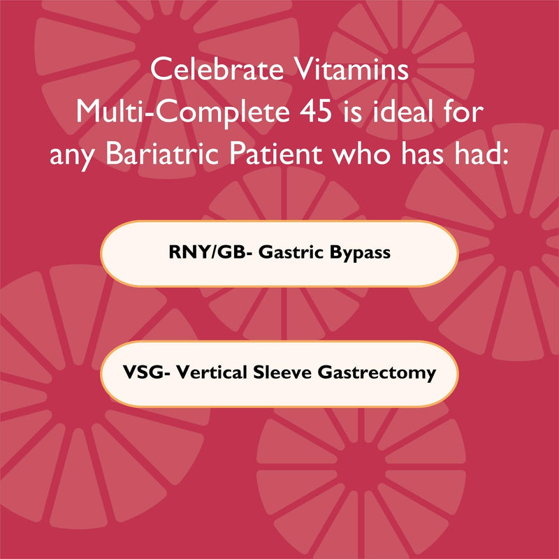 Celebrate Vitamins Multi-Complete Chewables – 45mg Iron | Bariatric Multivitamin for Sleeve Gastrectomy & Gastric Bypass (Berry, 60 Tablets)