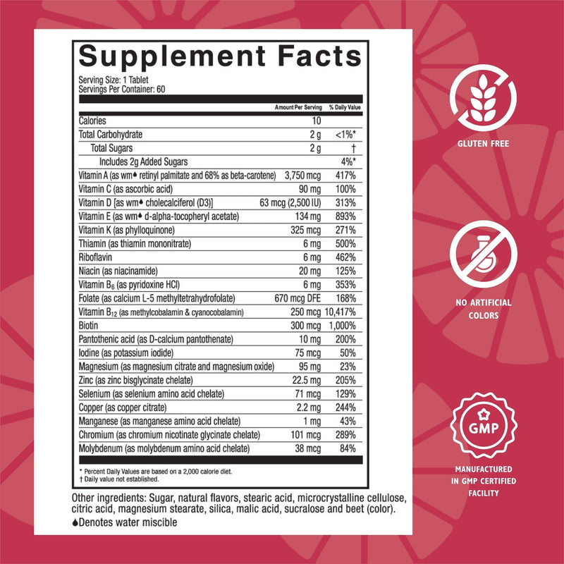 Celebrate Vitamins Multi ADEK Chewables Iron Free | Bariatric Multivitamin 60 Tablets