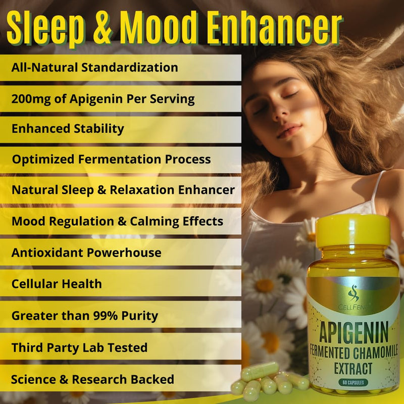 CellFend Apigenin | Fermented Chamomile Extract | 100 mg Apigenin per Capsule | 60 Vegan Capsules (500 mg)