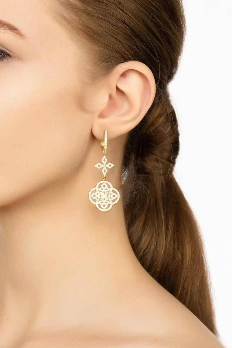 Celtic Knot Clover Drop Earrings Gold