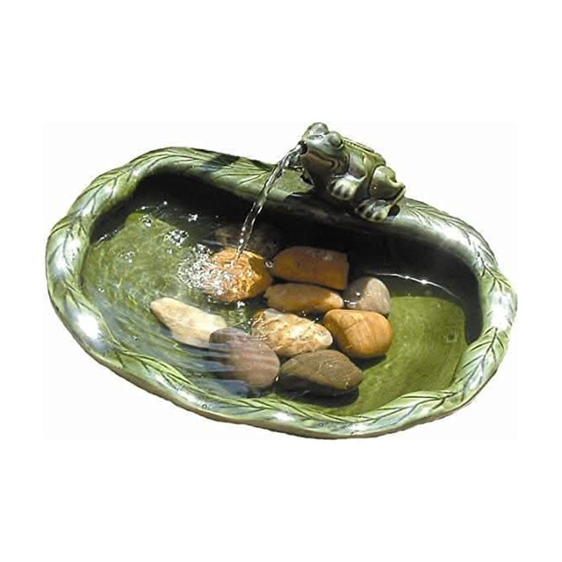Glazed Ceramic Frog Solar Fountain Garden Water Feature