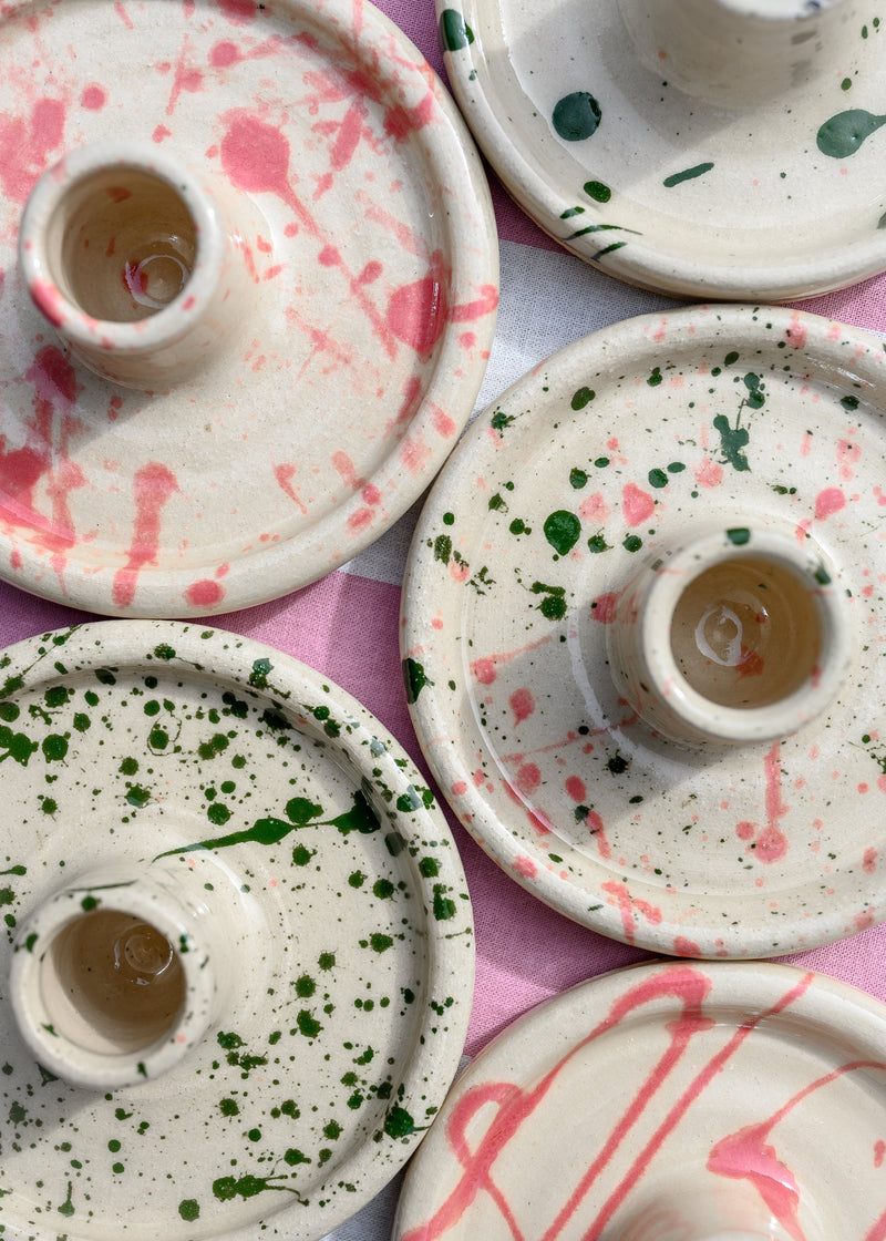 Ceramic Stripe Scallop Edge Match Pot
