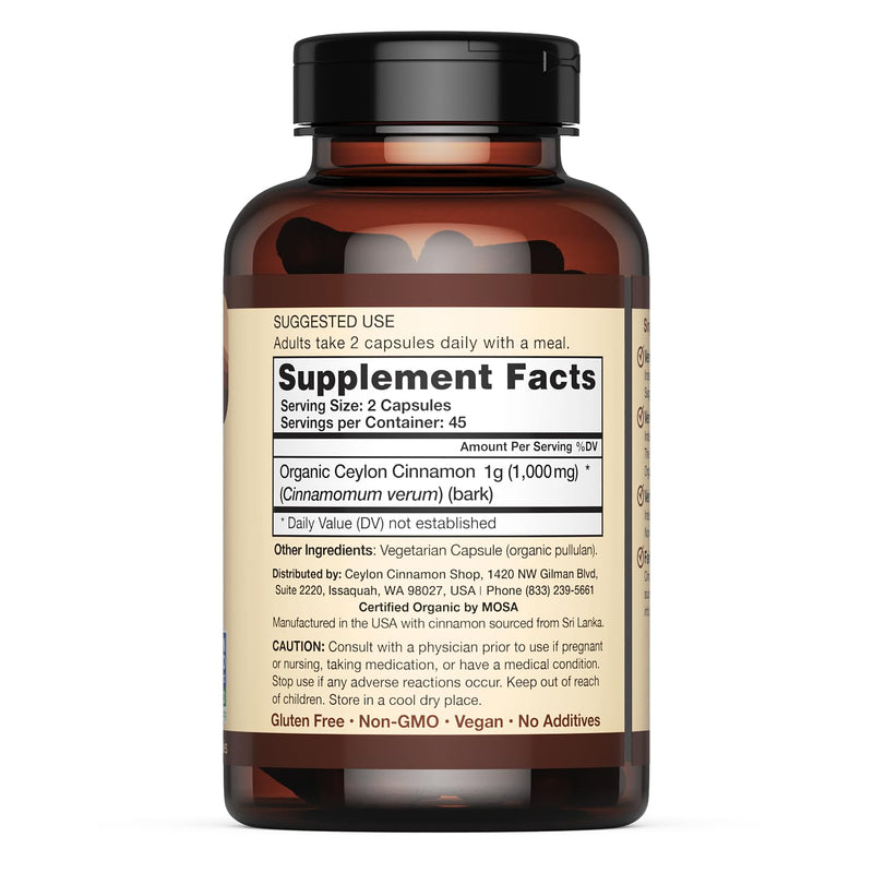 Ceylon Cinnamon Shop – Organic Ceylon Cinnamon Supplement, 90 Capsules