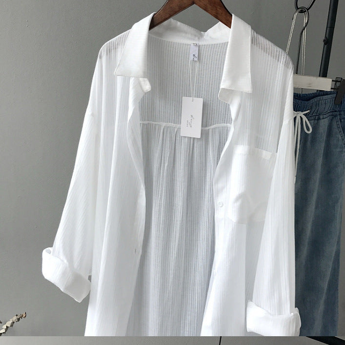 Cardigan Long Sleeve Sunscreen Coat Mid-length Shirt For Women