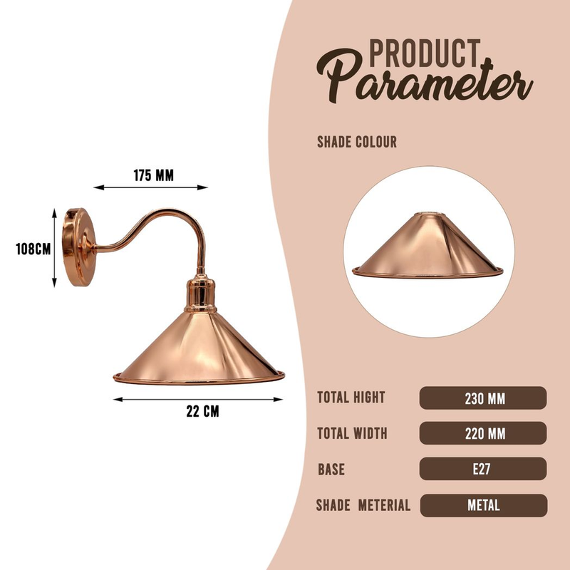 Vintage Industrial Rose Gold Retro Wall light Sturdy Metal Lamp Shade Lights Classic Style Electroplated Finish E27 lamp