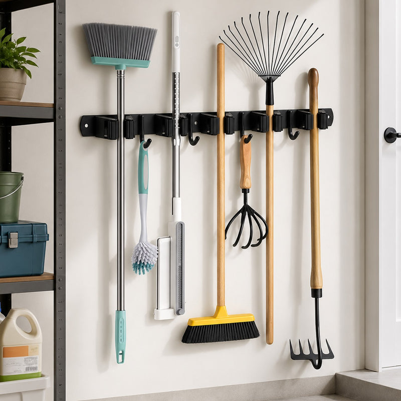 17 Inch Wall Mount Broom Holder Mop Broom Organizer Garage Garden Kitchen Tool Adjustable Storage (US Logistics only For USPS.TK/TMEU only For self-pickup)