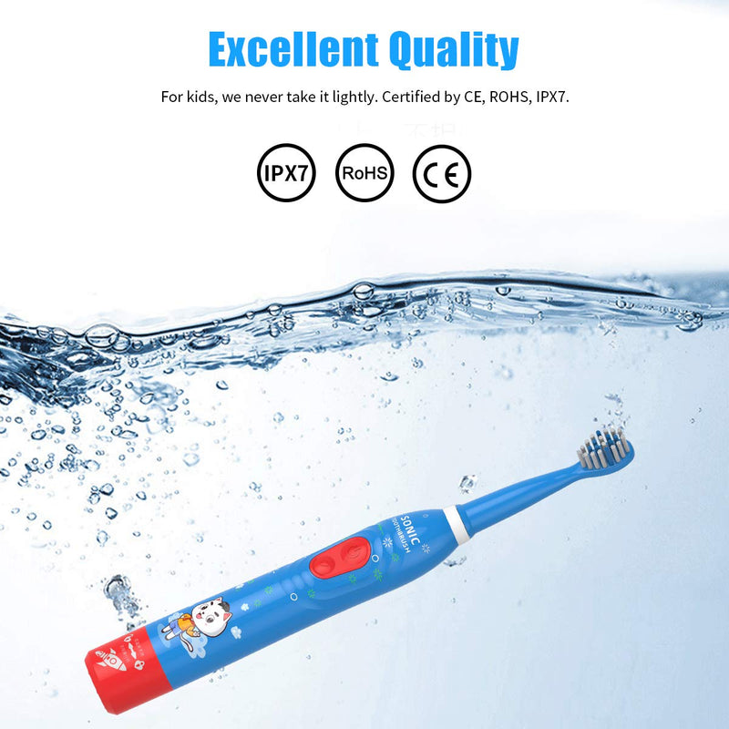CHAIN PEAK Kids Sonic Electric Toothbrush – 6 Modes, 30s Reminder, 2-Min Timer, USB Rechargeable, Blue