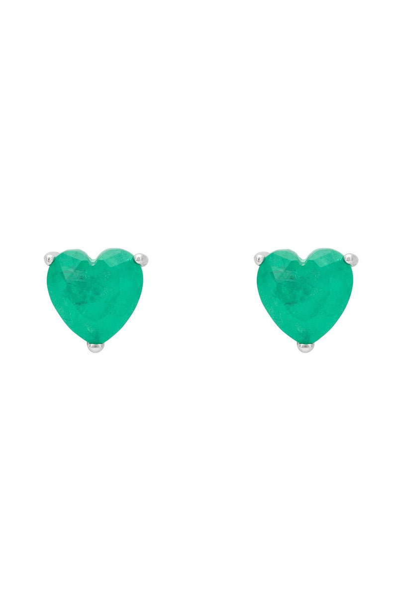 Amore Heart Stud Earrings Colombian Emerald Silver