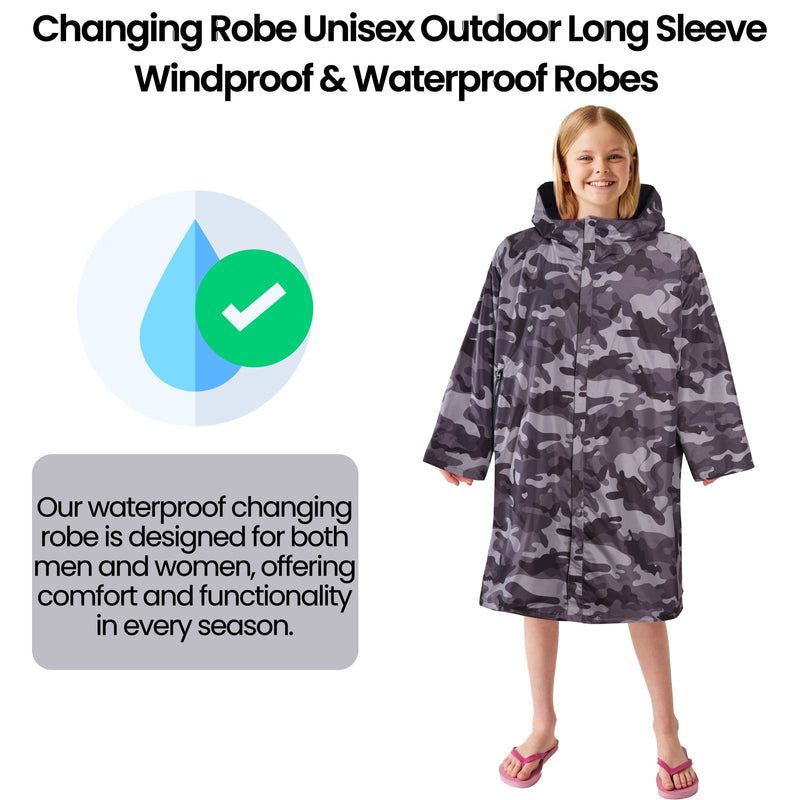 Changing Robe Kids Unisex Hooded Coat Camo/Black Windproof Waterproof Quick Dry for Beach Surfing Swimming by Heatwave Thermalwear
