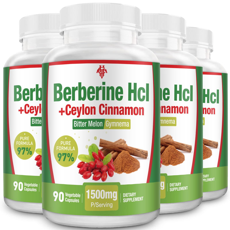 CHANUBITO 4-Pack Organic Berberine Supplement – High Potency Berberine HCl, Non-GMO