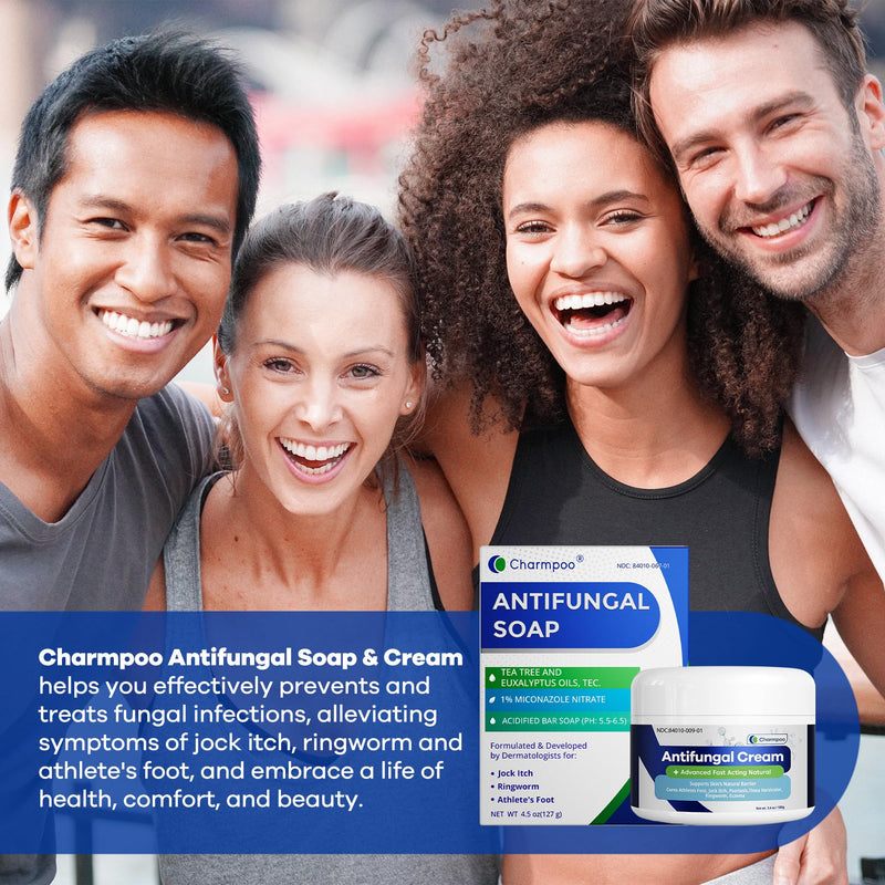 CHARMPOO Antifungal Soap with Tea Tree Oil – 2 Medicated Bars (9 oz total) for Athlete’s Foot, Ringworm & Jock Itch | Daily Skin Care for Women & Men