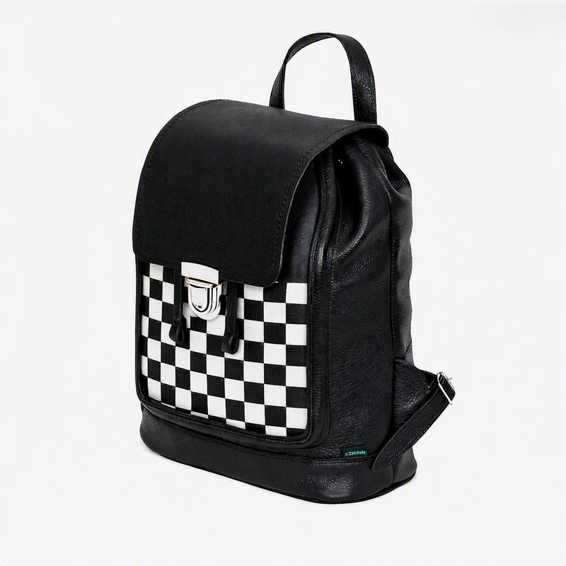 Soft Leather Backpack - Black & White Checkerboard