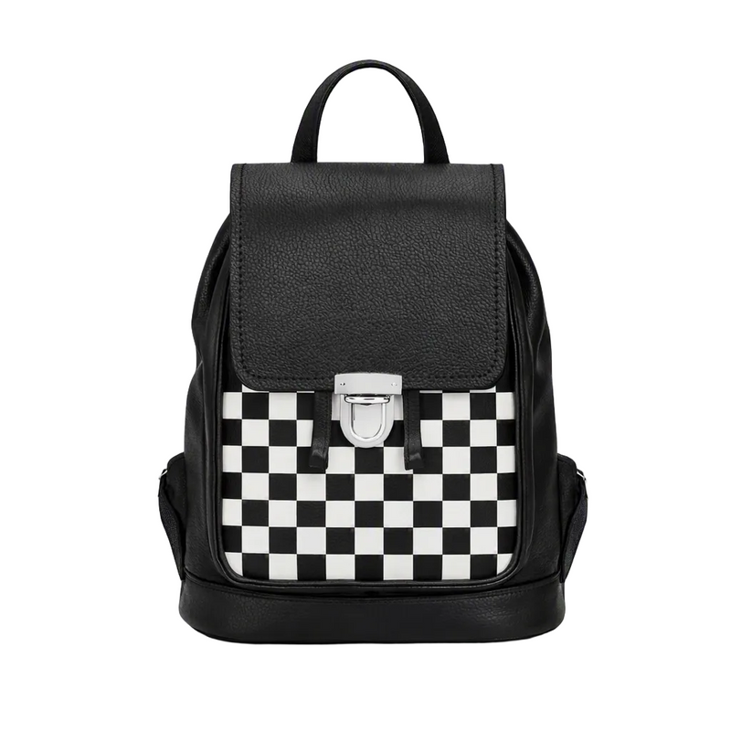 Soft Leather Backpack - Black & White Checkerboard