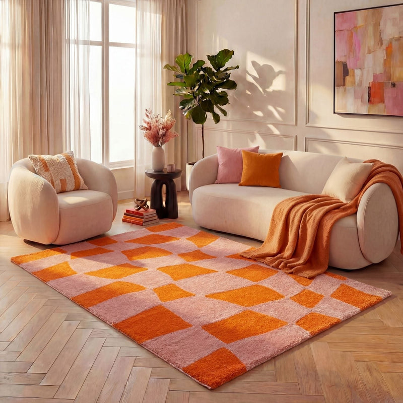 Joli Checkered Orange & Pink Rug