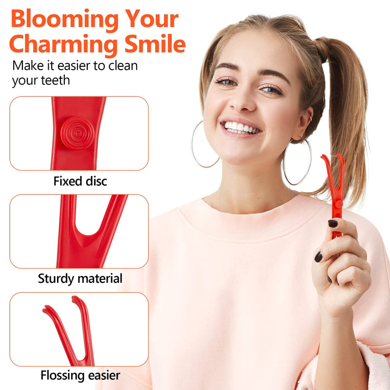Chengu 10 Pieces Dental Floss Holder - Reusable Y-Shape Flosser (Red & Yellow)