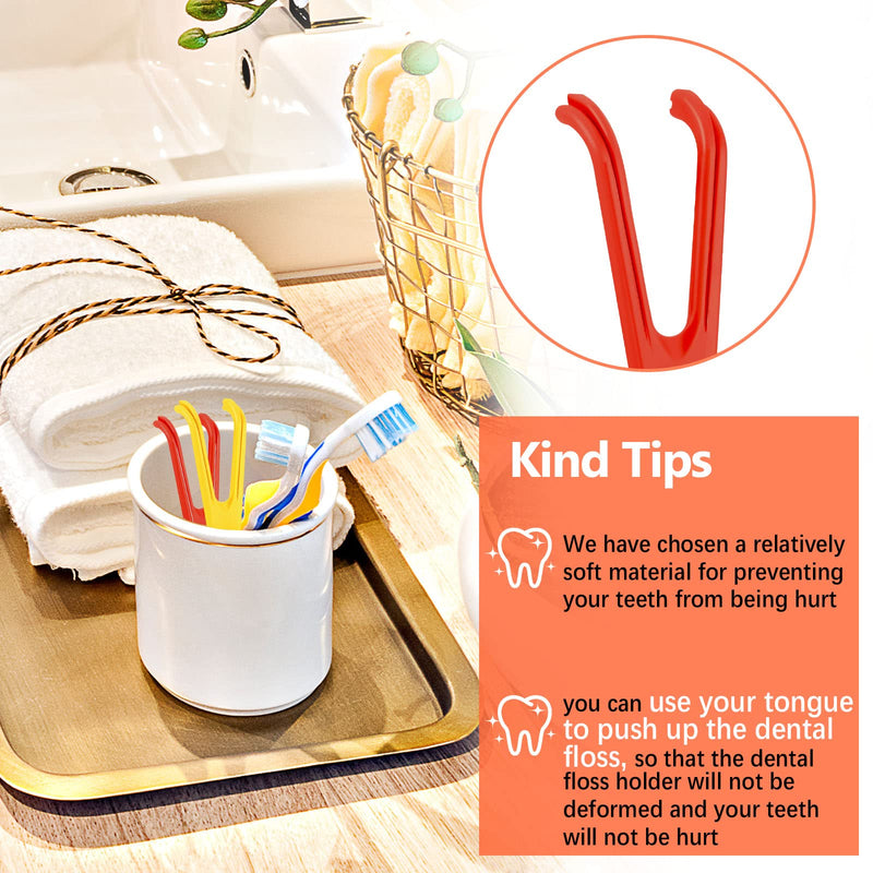 Chengu 10 Pieces Dental Floss Holder - Reusable Y-Shape Flosser (Red & Yellow)