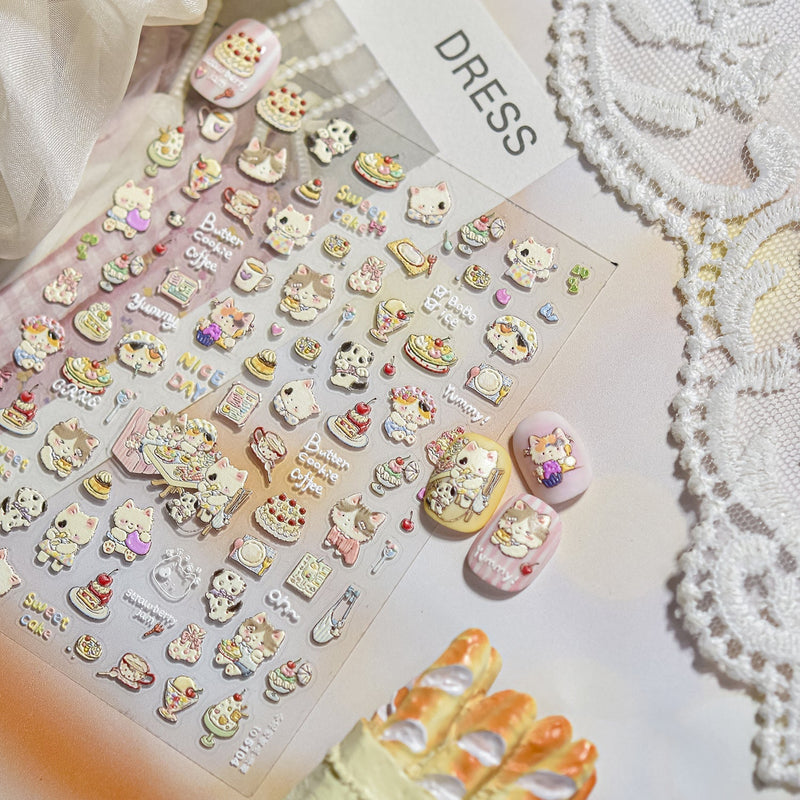 Hello Claws | Cherry Cake And Kitty Nail Deco Sticker