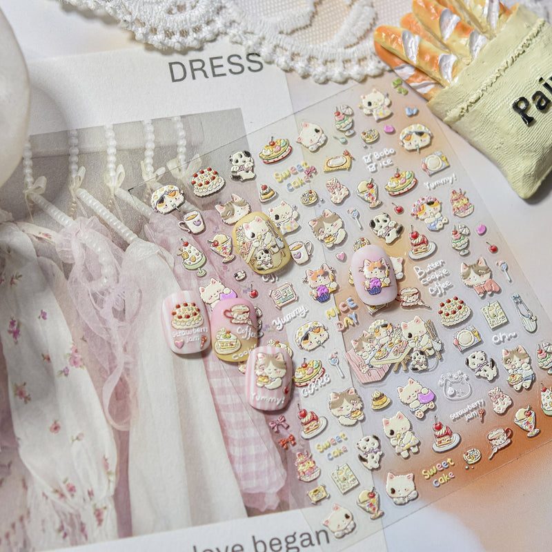 Hello Claws | Cherry Cake And Kitty Nail Deco Sticker