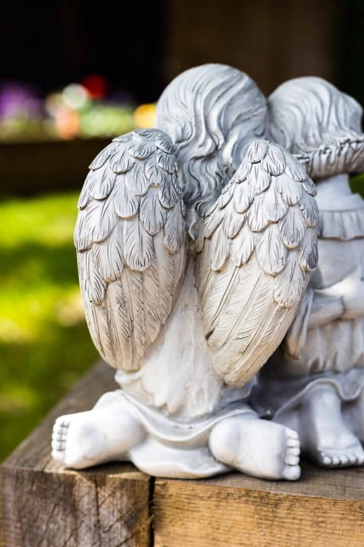 Resin Reading Angel Lamp Child Statue – Decorative LED Cherub Ornament