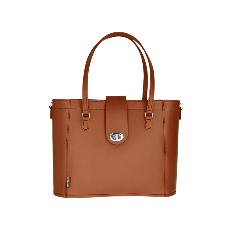 Leather Mini Twist Lock Shopper Bag - Chestnut