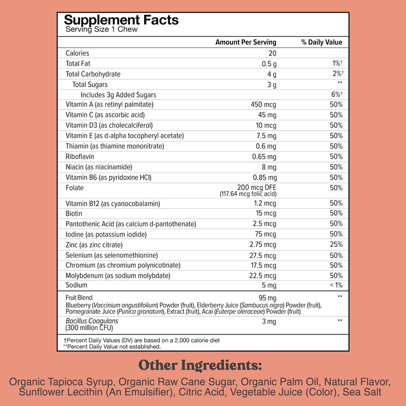 Chewsy Kids’ Multivitamin: Wild Berry Candy-Style Daily Vitamin Chews + Probiotics & Superfoods | 30-Day Supply