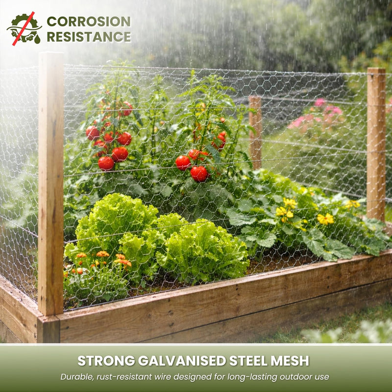 5m x 0.9m Galvanised Chicken Wire Mesh Roll with Fixing Kit