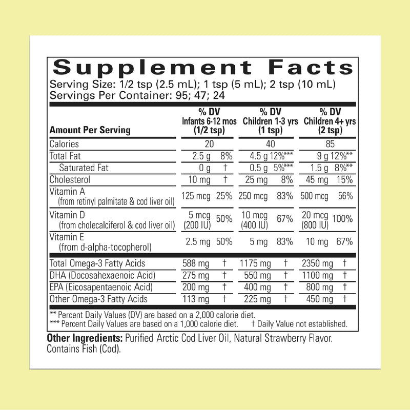 CHILDLIFE Essentials Cod Liver Oil for Kids - Strawberry, 8 fl oz | DHA & EPA Omega-3