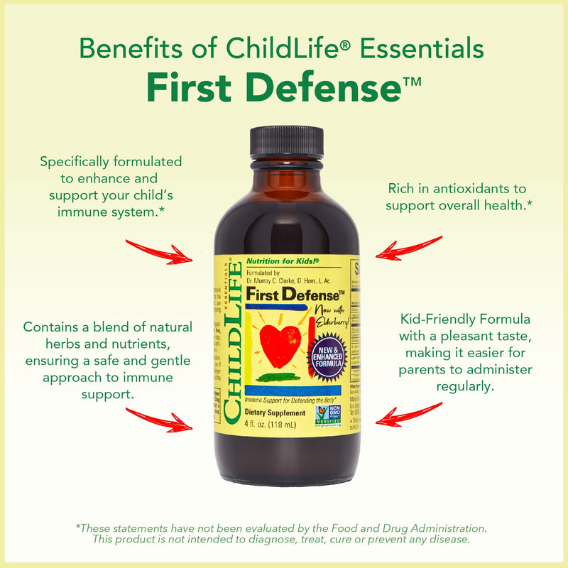 CHILDLIFE ESSENTIALS Immune Support 4-Pack – Liquid Vitamins for Kids, Infants & Toddlers (D3, C, First Defense, Echinacea)