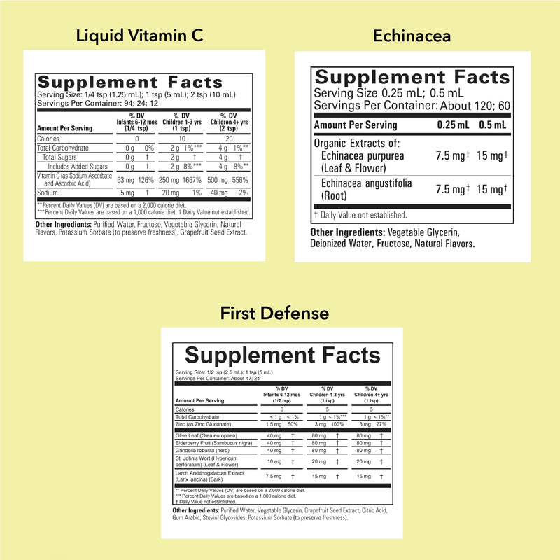 CHILDLIFE ESSENTIALS Immune Support 3-Pack - Vitamin C, First Defense & Echinacea for Kids