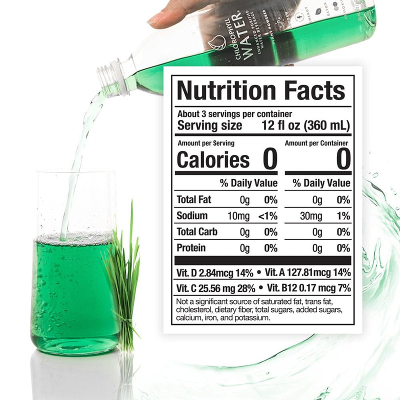 Chlorophyll Water – 1L Bottle (6-Pack) | Alkaline Detox with Vitamins A, B12, C, D