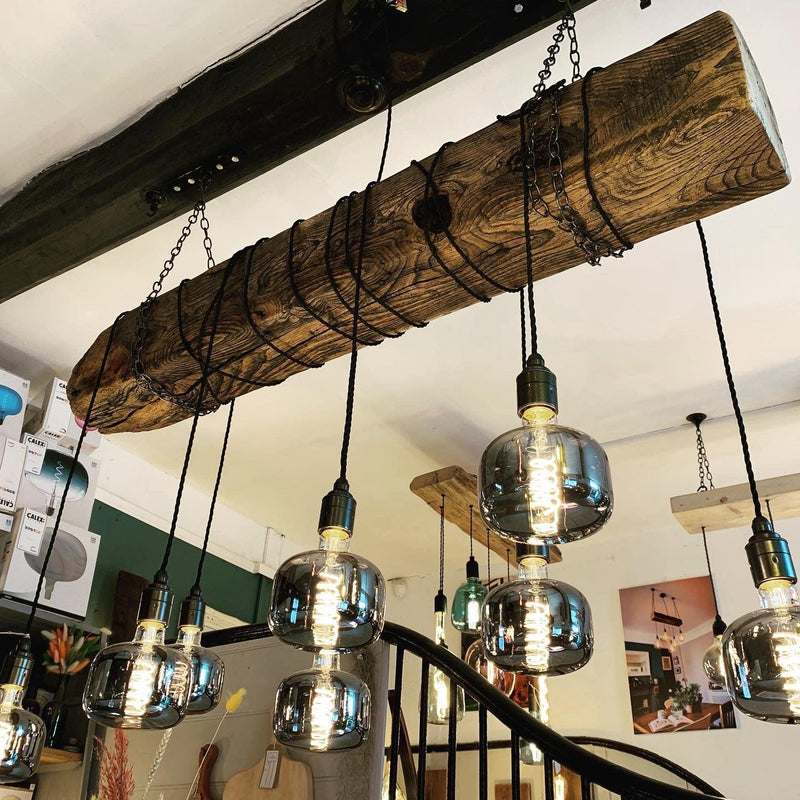 Crafted Oak Beam Chandelier | Rustic Wrapped Cable Kitchen & Dining Lighting UK