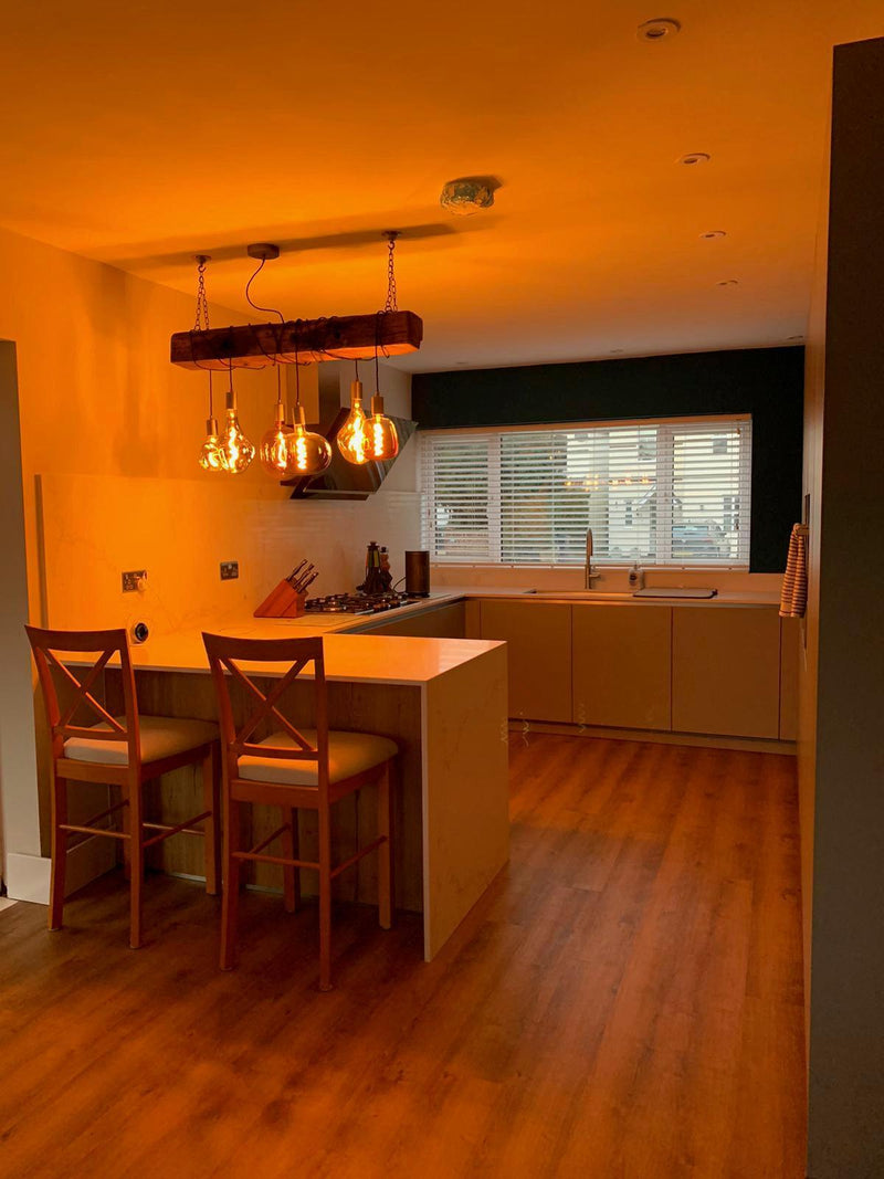 Crafted Oak Beam Chandelier | Rustic Wrapped Cable Kitchen & Dining Lighting UK