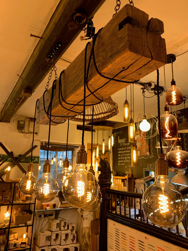Crafted Oak Beam Chandelier | Rustic Wrapped Cable Kitchen & Dining Lighting UK