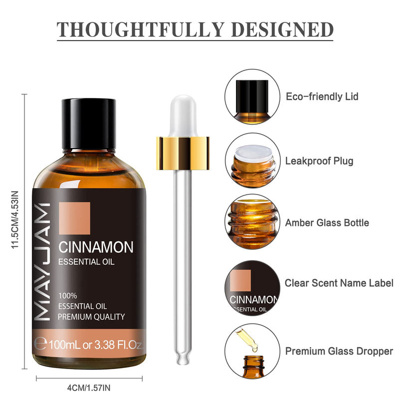 Cinnamon Essential Oil, MAYJAM Pure Essential Oils, 3.38FL.OZ Cinnamon Oil, Perfect for Diffusers Aromatherapy