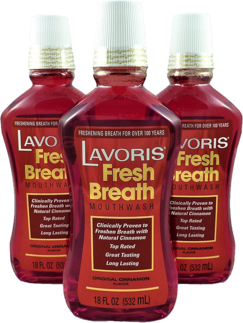 Cinnamon Original Lavoris Mouthwash – Larger Size, 3 Pack of 18 oz (54 oz Total)
