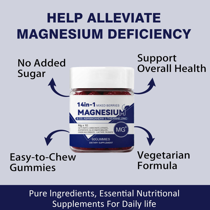 CKPCKP 14-in-1 Magnesium Gummies with Ashwagandha, L-Theanine, Vitamin D3 & Zinc – Magnesium Glycinate for Women – 60 Gummies