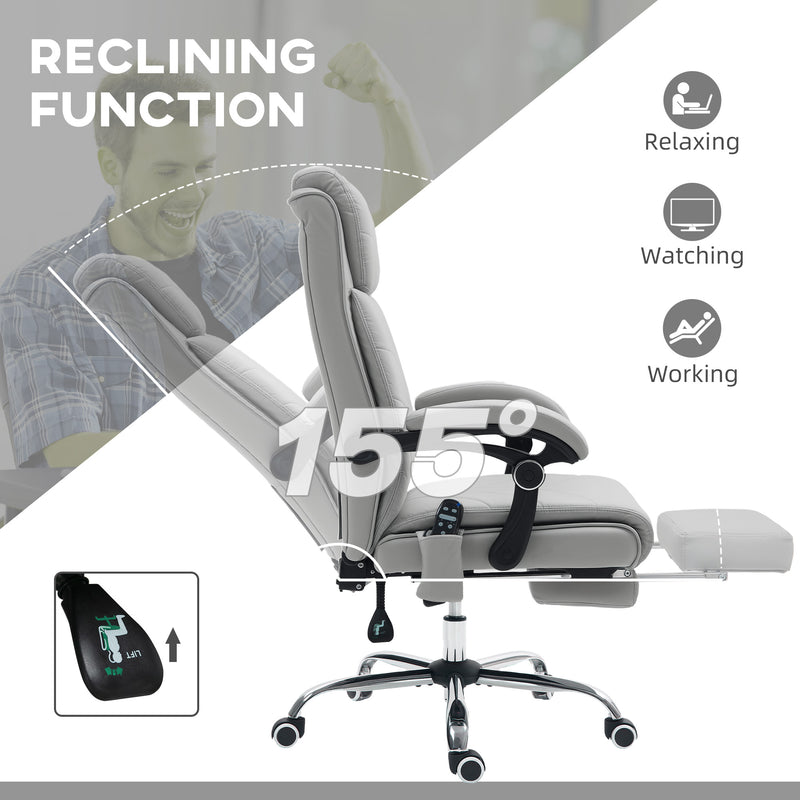 Vinsetto PU Vibration Massage Office Chair with Heat, Footrest, Light Grey